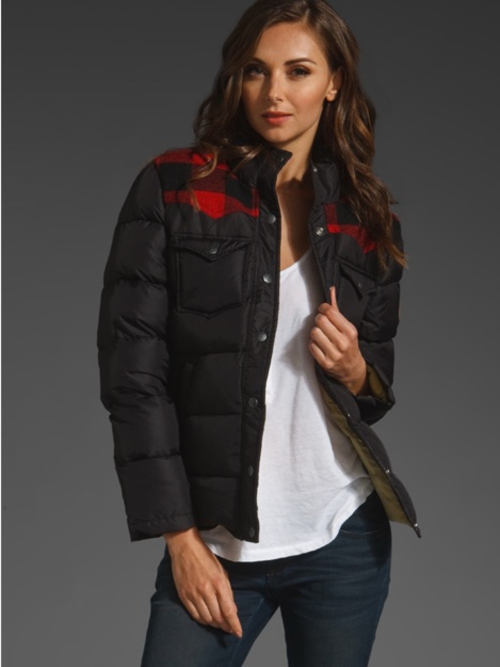 Penfield Rockford down fill puffer jacket buffalo check plaid yoke womens S